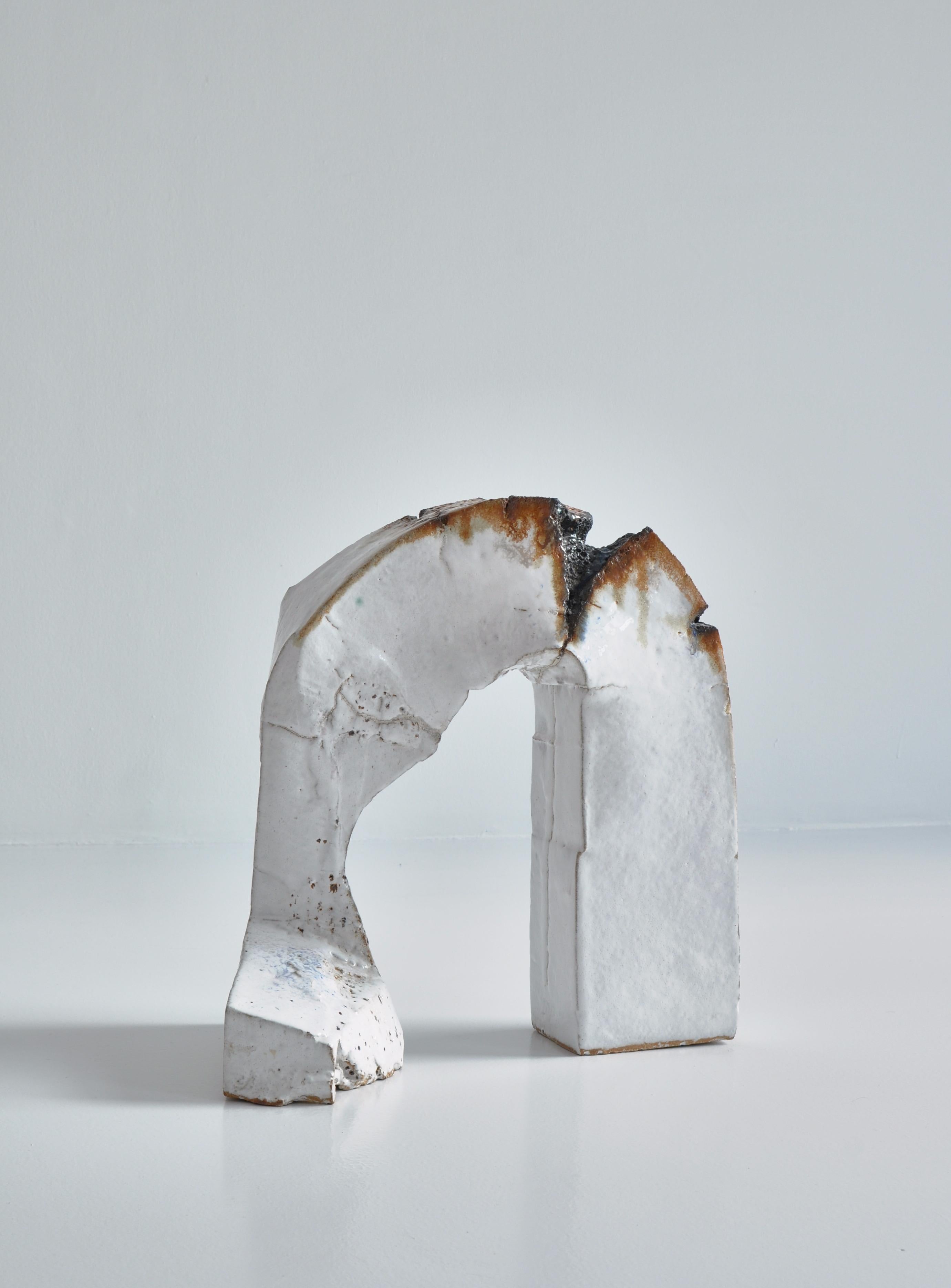 Scandinavian Modern White Stoneware Sculpture by Ole Bjørn Krüger from Own Studio, Denmark, 1960s For Sale