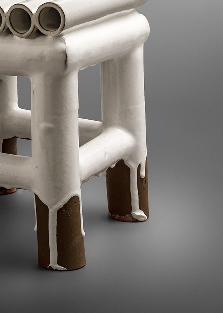 Stoneware White Stool by Milan Pekař For Sale