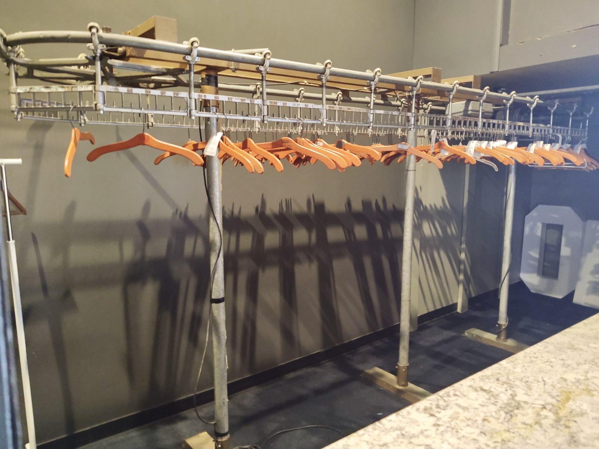 For the ultimate walk-in-closet or dressing room we have this Made in USA Stor-U-Veyor automatic garment conveyor for up to 300 hangers powered by a Westinghouse Thermoguard motor serial no. 3128625.
Produced by White Conveyors, White Manufacturing