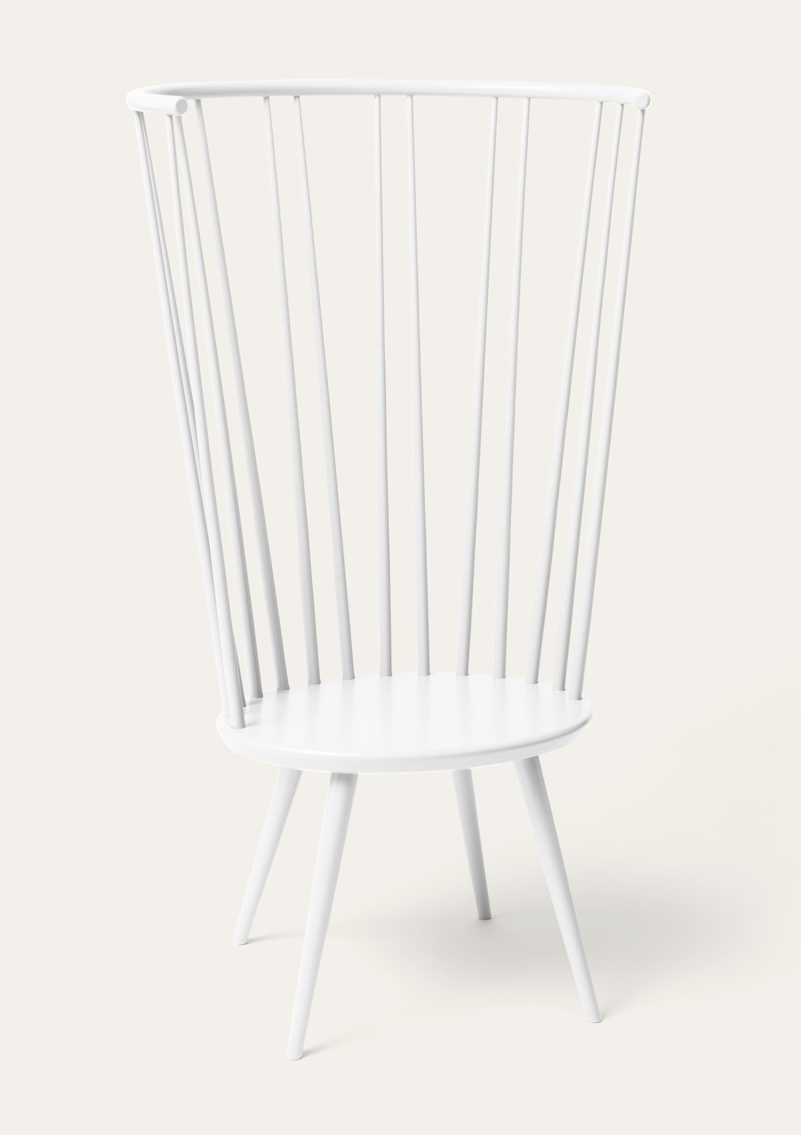 White Storängen birch chair by Storängen Design
Dimensions: D 56 x W 78 x H 133 x SH 42 cm
Materials: birch wood
Also available in other colors, with seat and back cushion.

The Storängen chair epitomizes our belief in the honesty of