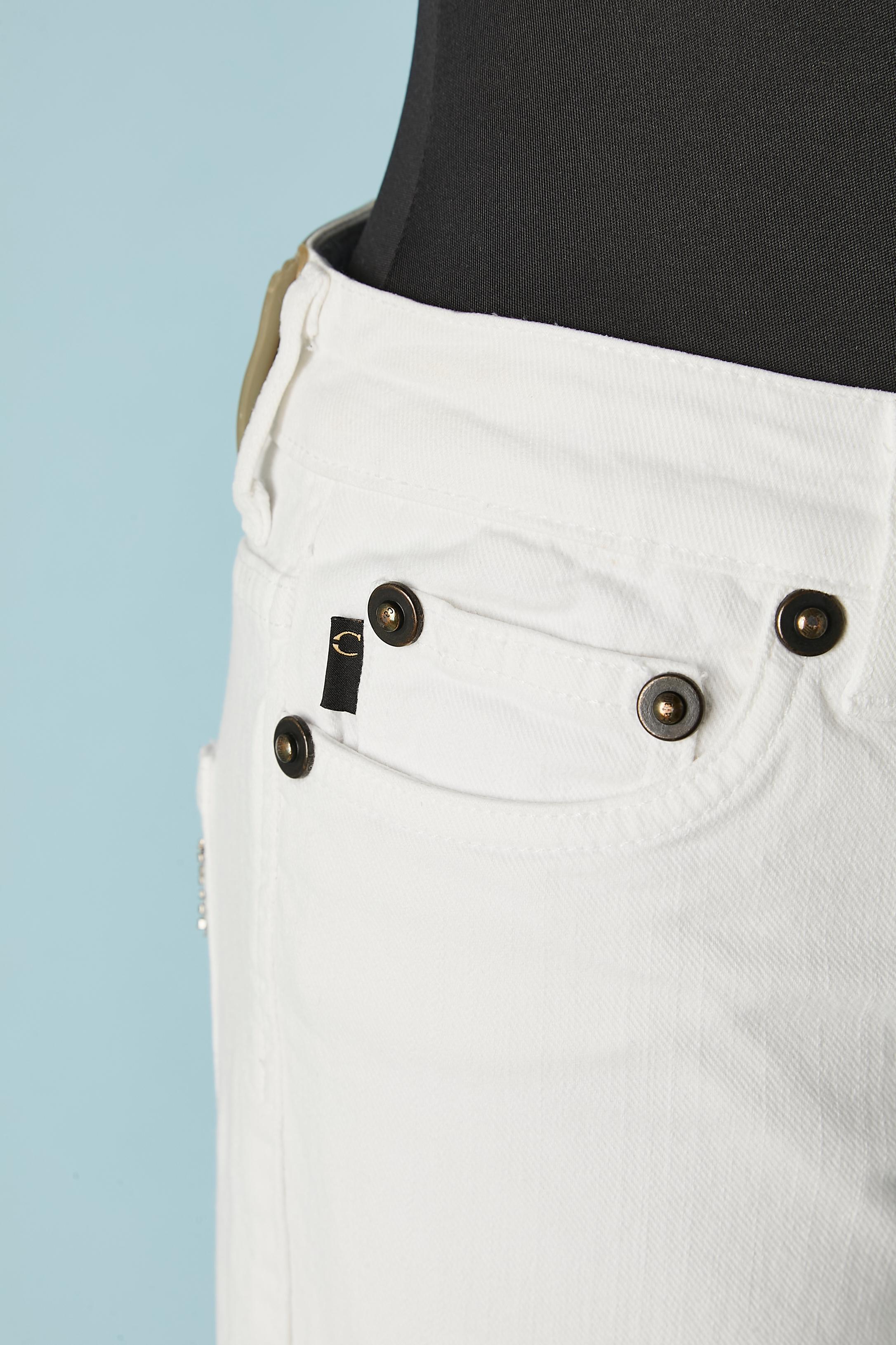 Gray White stretch jean with rhinestone embroderies on the back pocket Just Cavalli For Sale