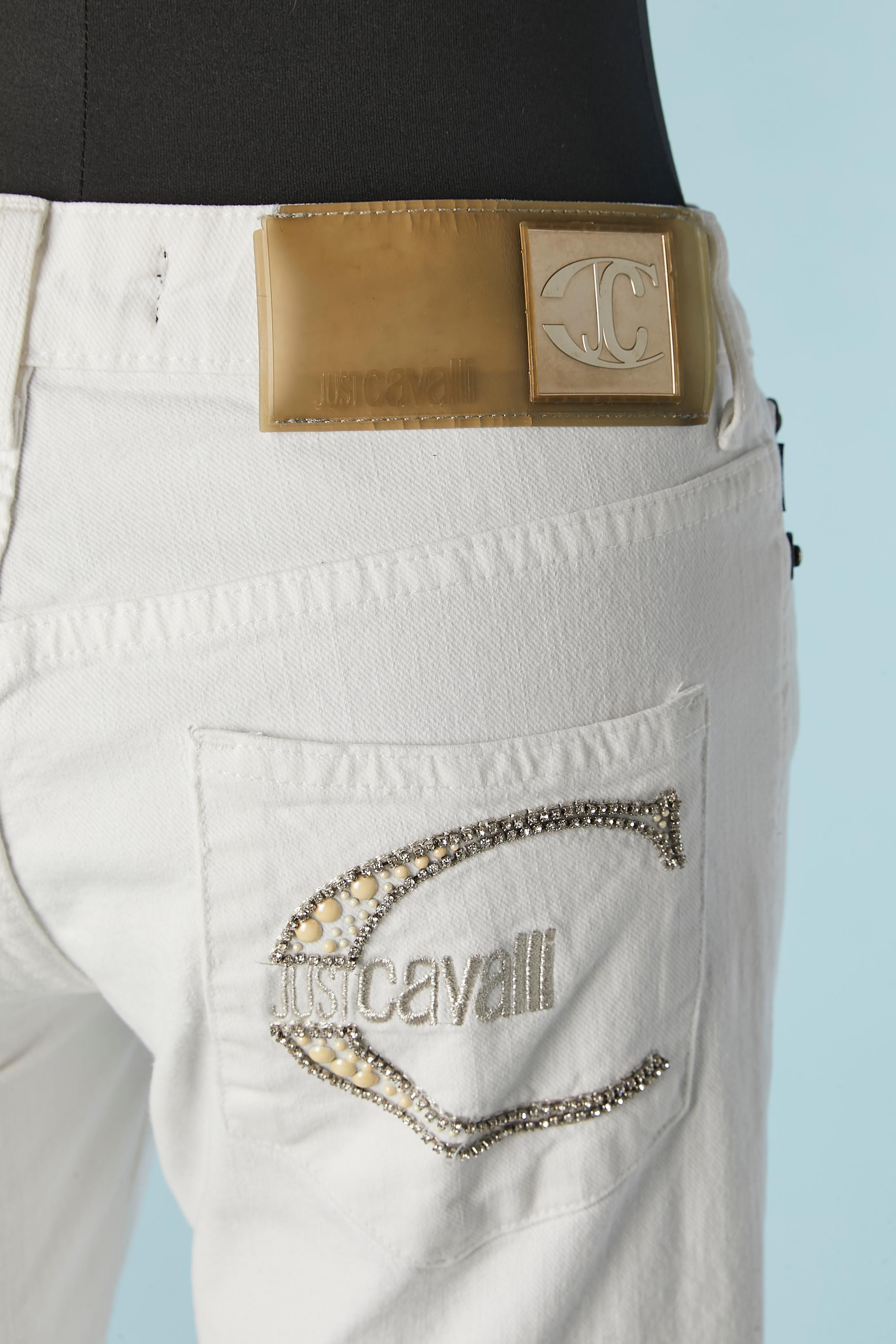 White stretch jean with rhinestone embroderies on the back pocket Just Cavalli For Sale 1