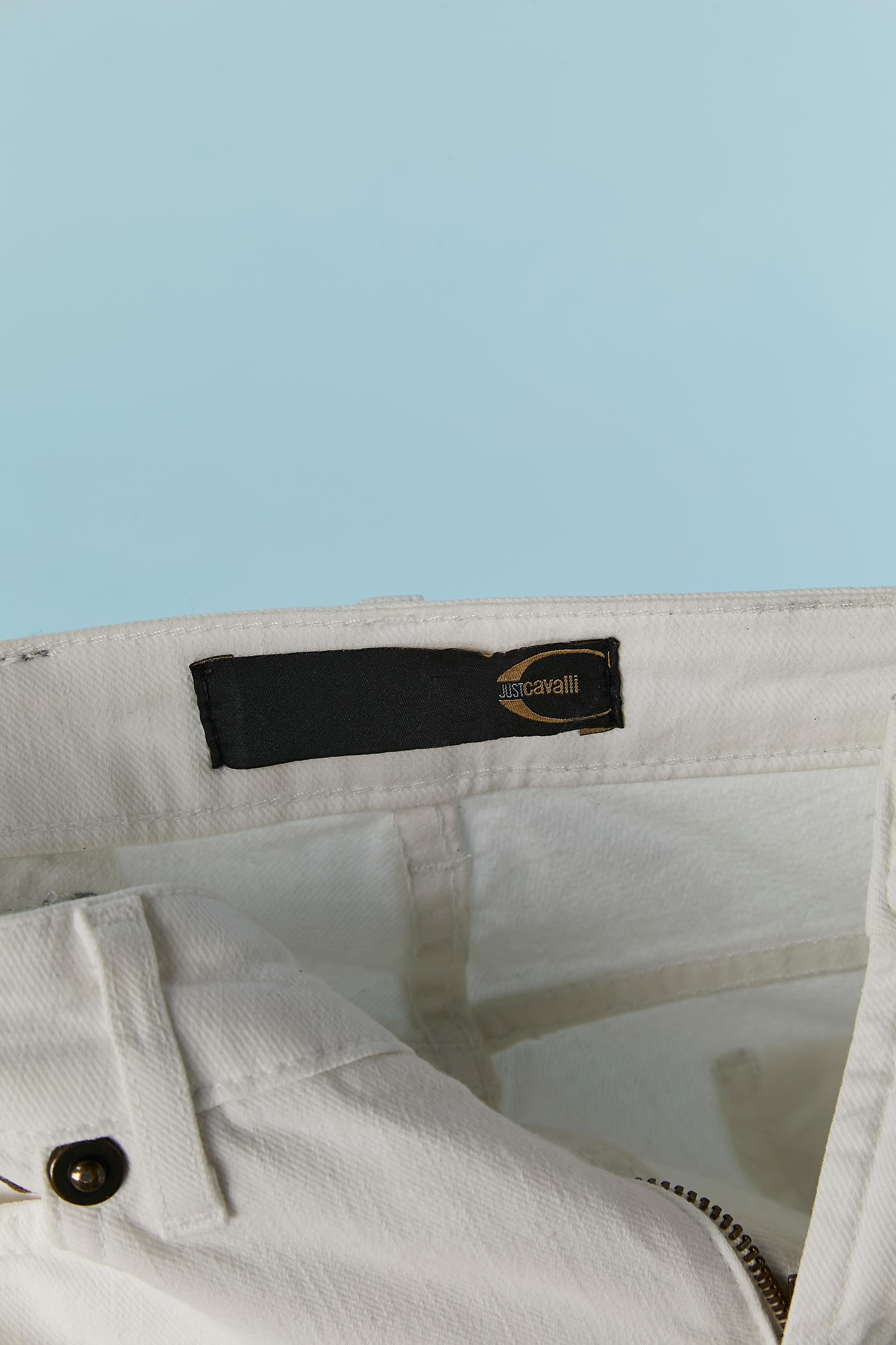 White stretch jean with rhinestone embroderies on the back pocket Just Cavalli For Sale 2