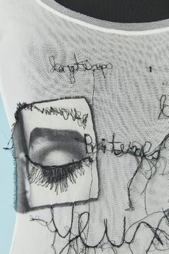 White stretch tulle with black thread embroideries Jean-Paul Gaultier Maille