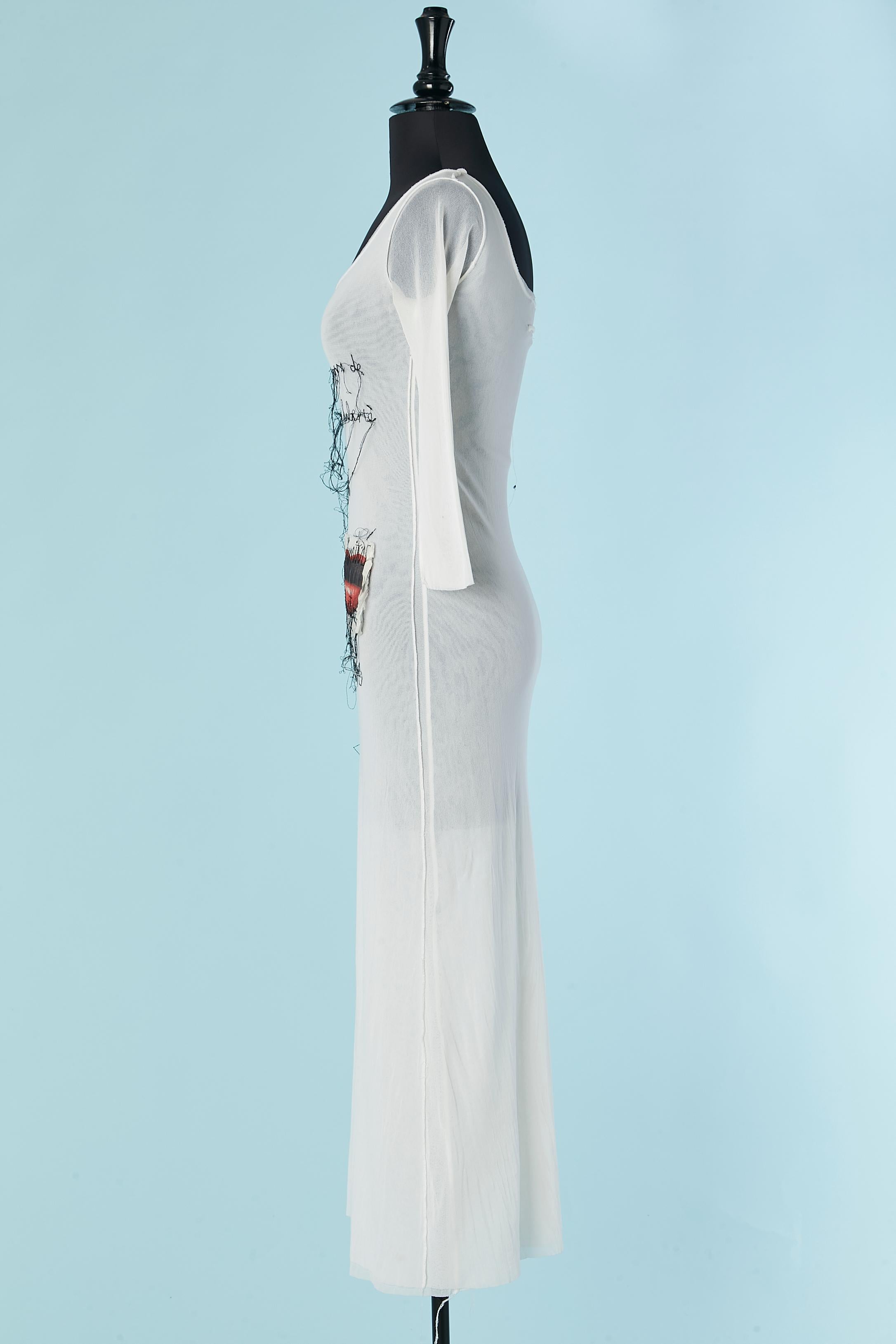 White stretch tulle with black thread embroideries Jean-Paul Gaultier Maille In Excellent Condition In Saint-Ouen-Sur-Seine, FR