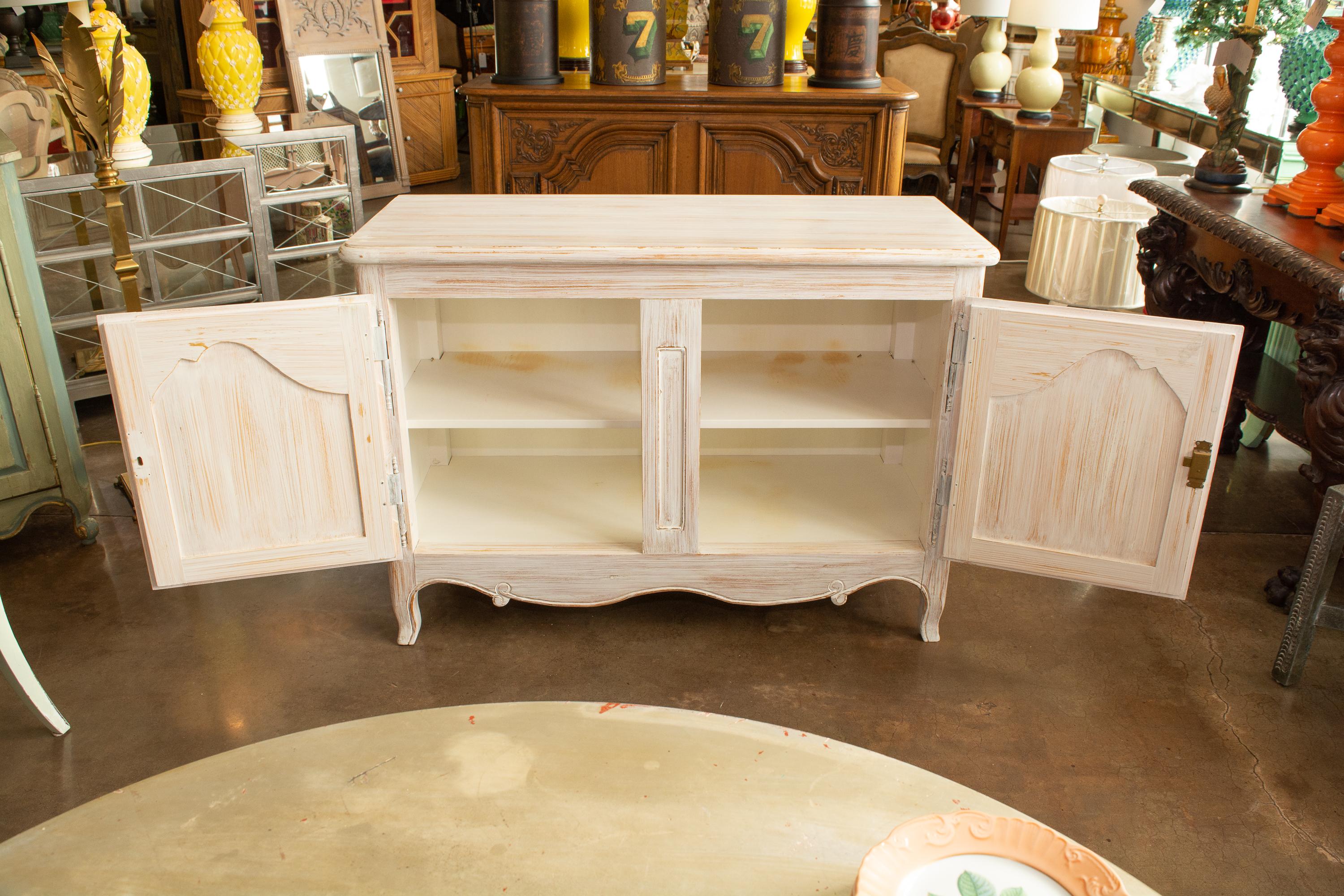 French White Striated Louis XV Style Buffet For Sale