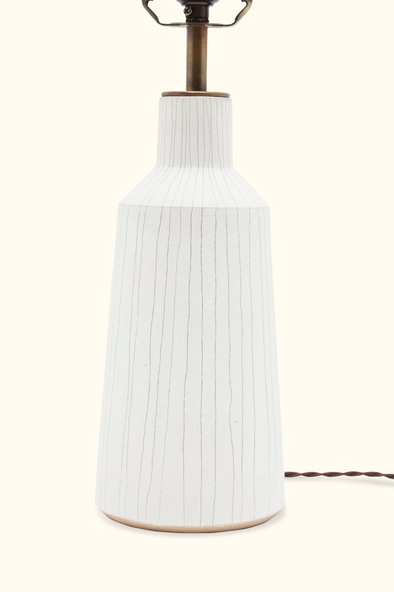 Mid-Century Modern White Striped Delos Lamp by Victoria Morris For Sale