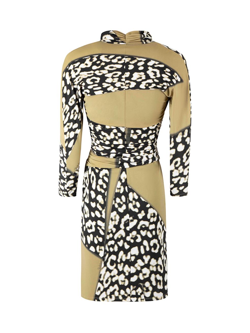 Khaki Two Tone Animal Print Knee Length Dress Size S In Good Condition For Sale In London, GB