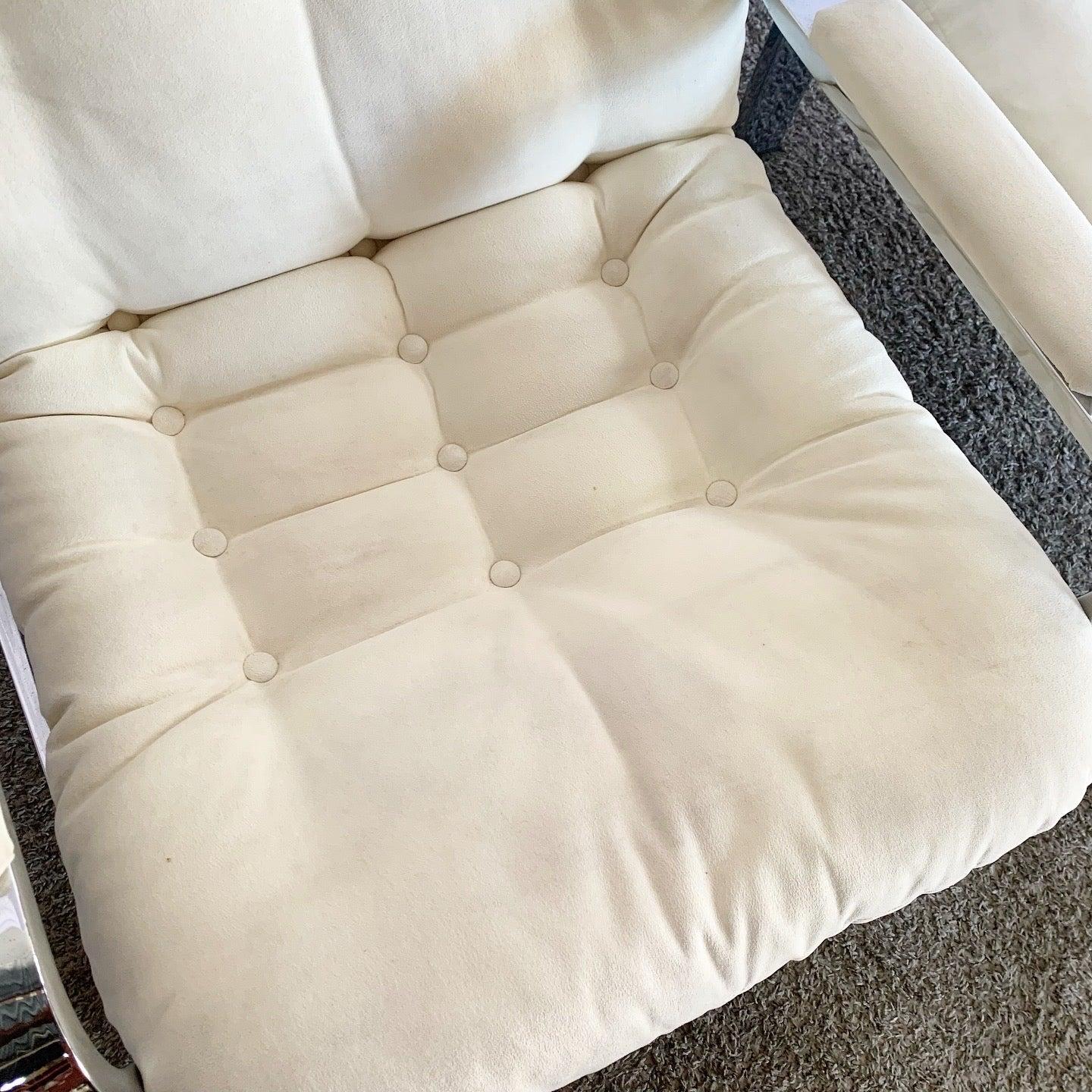Chaise longue inclinable et ottoman en daim blanc par Selig 4