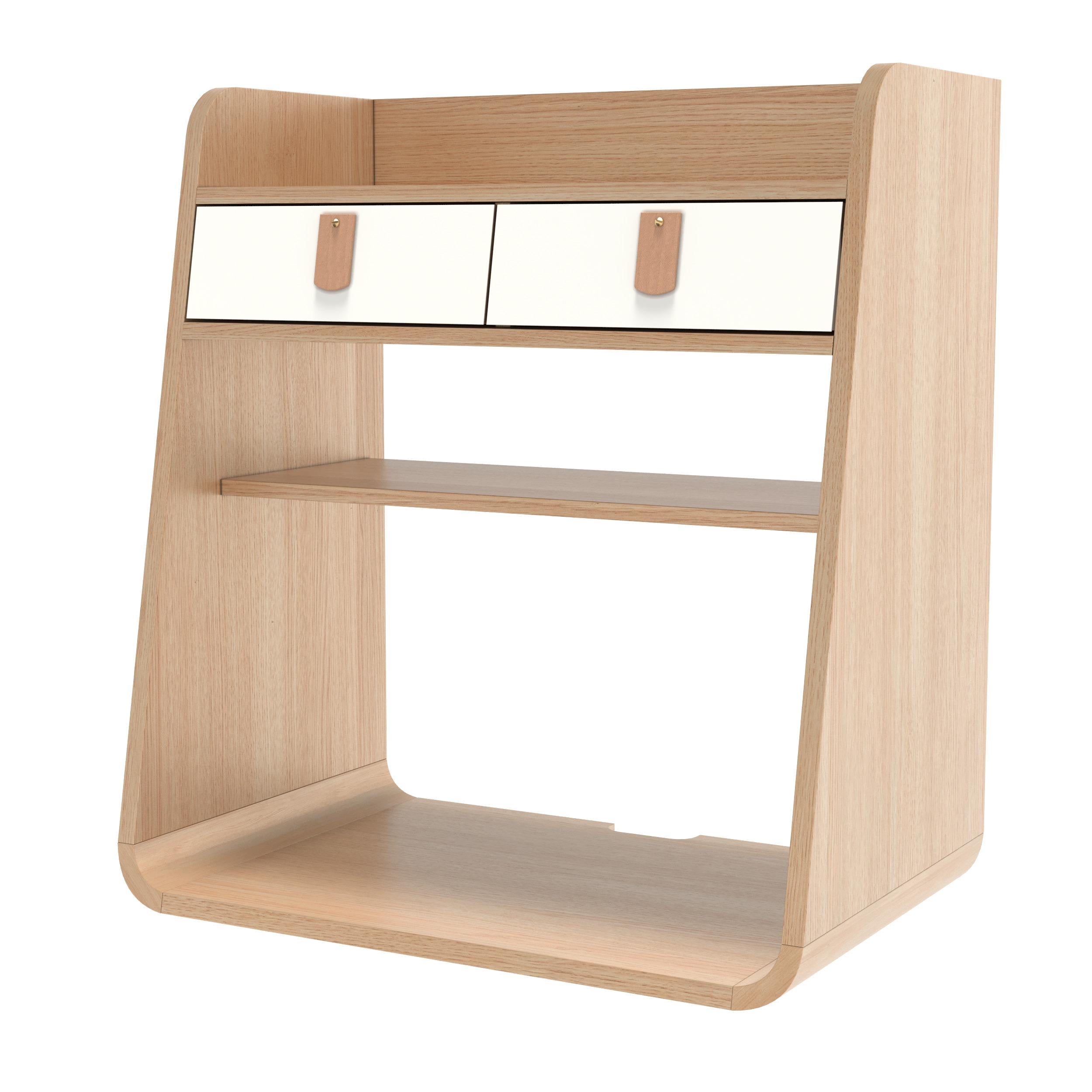 Post-Modern White Suzon Floating Nightstand Natural Oak by HARTO For Sale