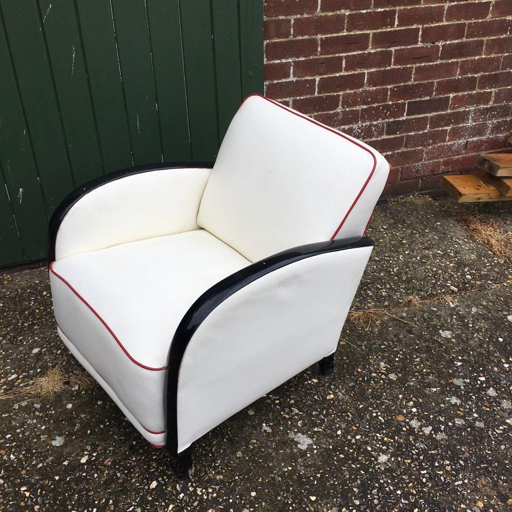 White Swedish Art Deco Armchair Italian Leather Ormolu Style Arms In Good Condition In LONDON, GB