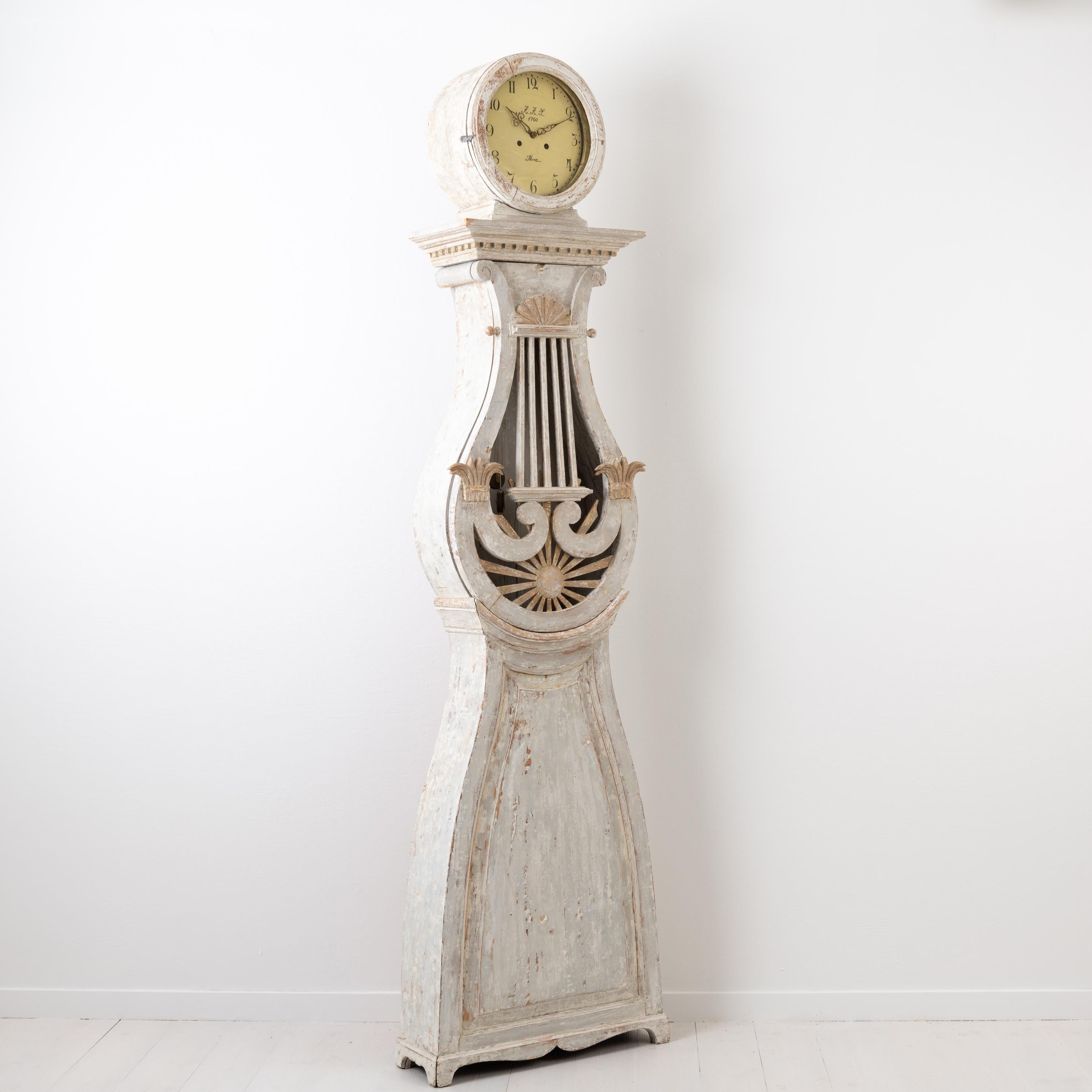 19th Century White Swedish Empire Long Case Clock