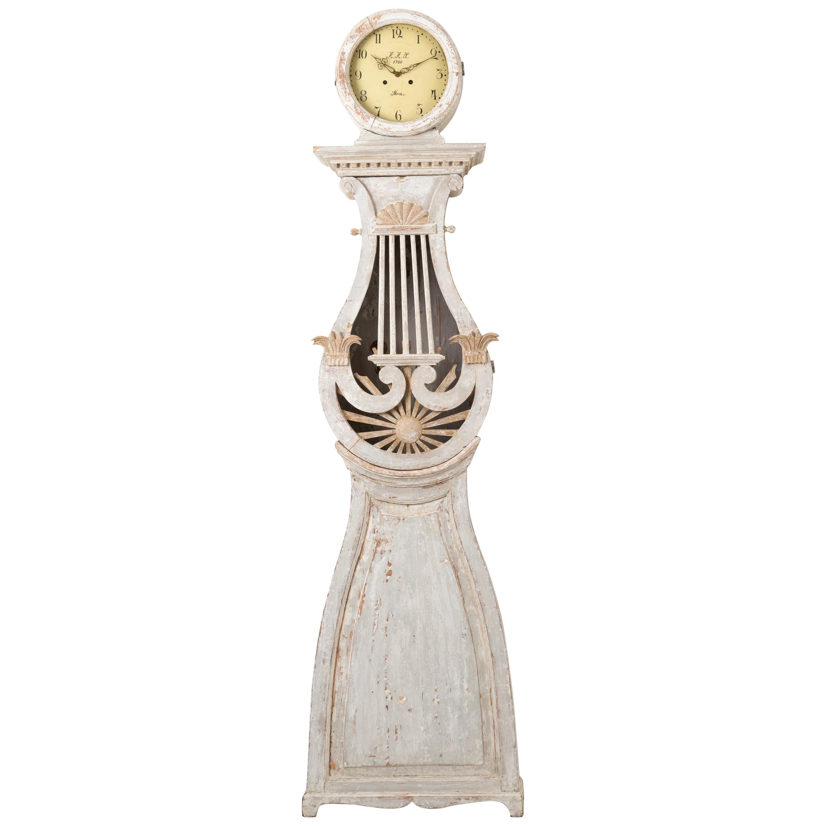 White Swedish Empire Long Case Clock