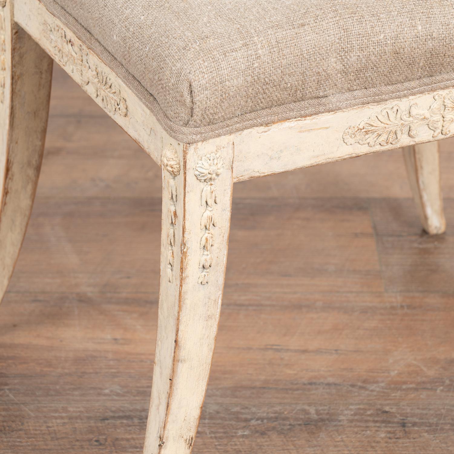 Linen White Swedish Gustavian Stool With Saber Legs, circa 1840 For Sale