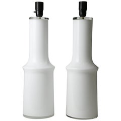 White Swedish Large Pair of Johansfors Glass Lamps, 1960s Sweden
