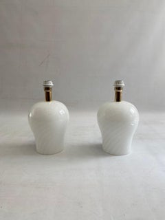 White Swirl Murano Glass Table Lamps 1970s Hollywood Regency Minimalism sofa bed