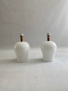 White Swirl Murano Glass Table Lamps 1970s