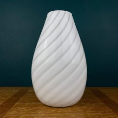 White Swirl Murano Glass Vase Italy 1980s