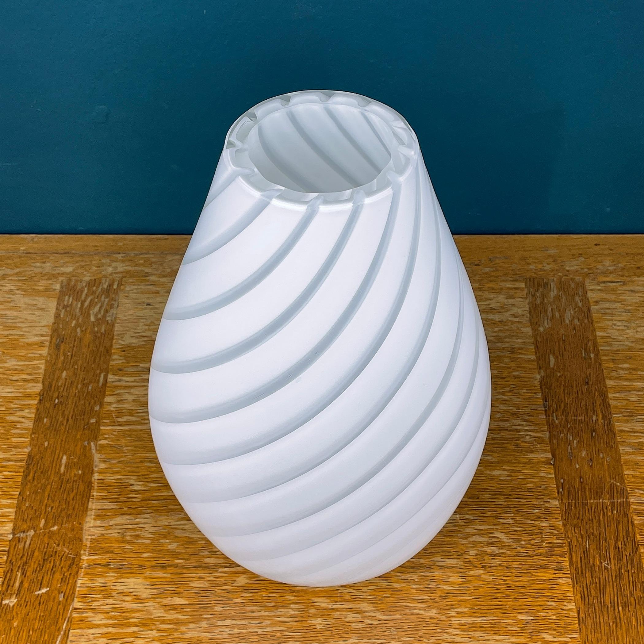 Italian White Swirl Murano Glass Vase Italy 1980s For Sale