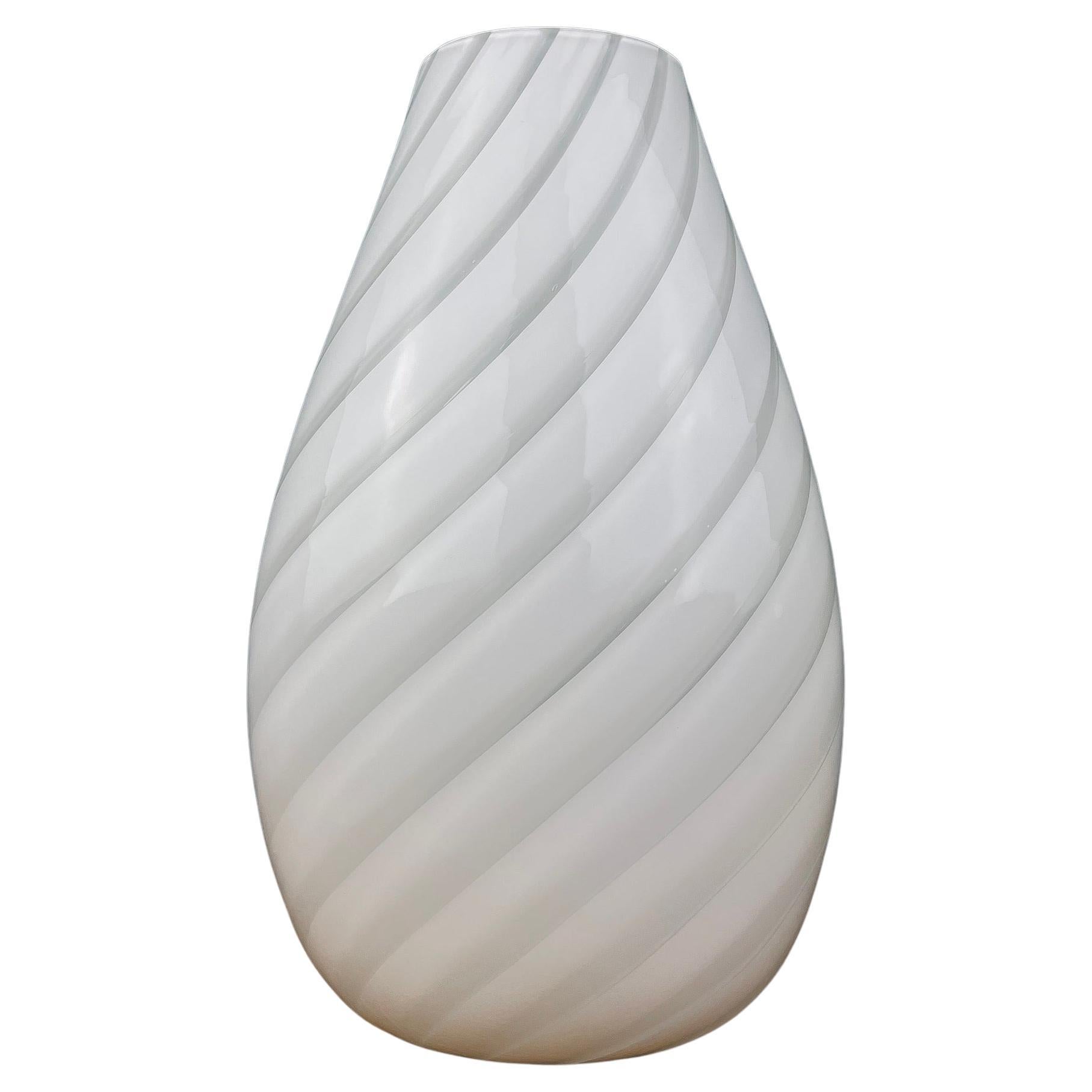 White Swirl Murano Glass Vase Italy 1980s