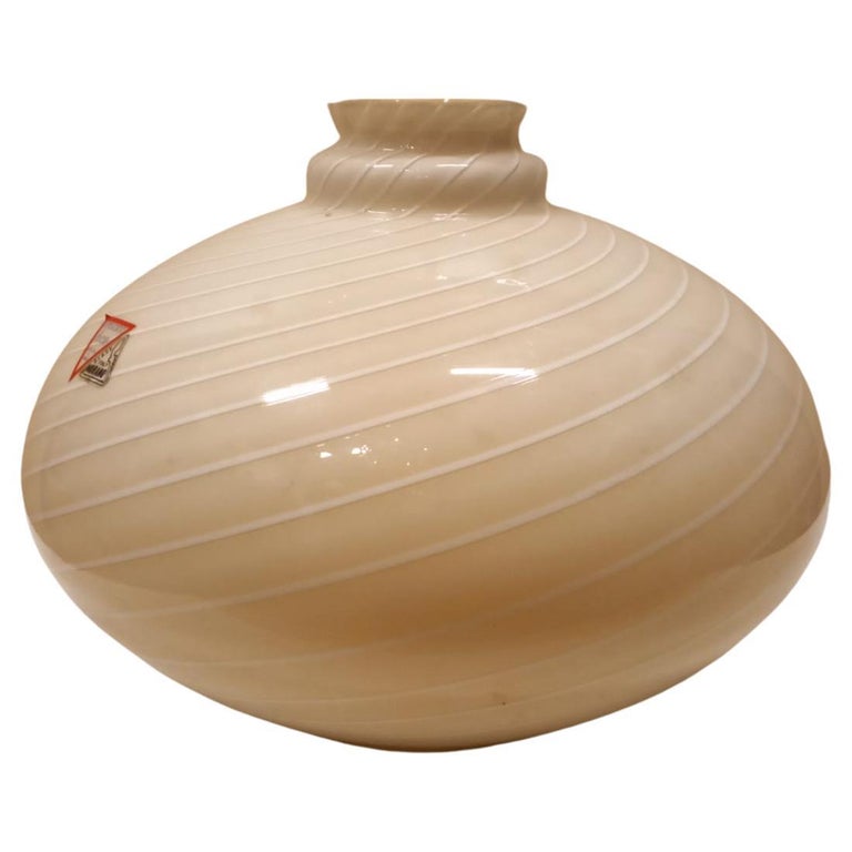 White Swirl Murano Vase, Mouth Blown, Extra Large Vase For Sale at 1stDibs
