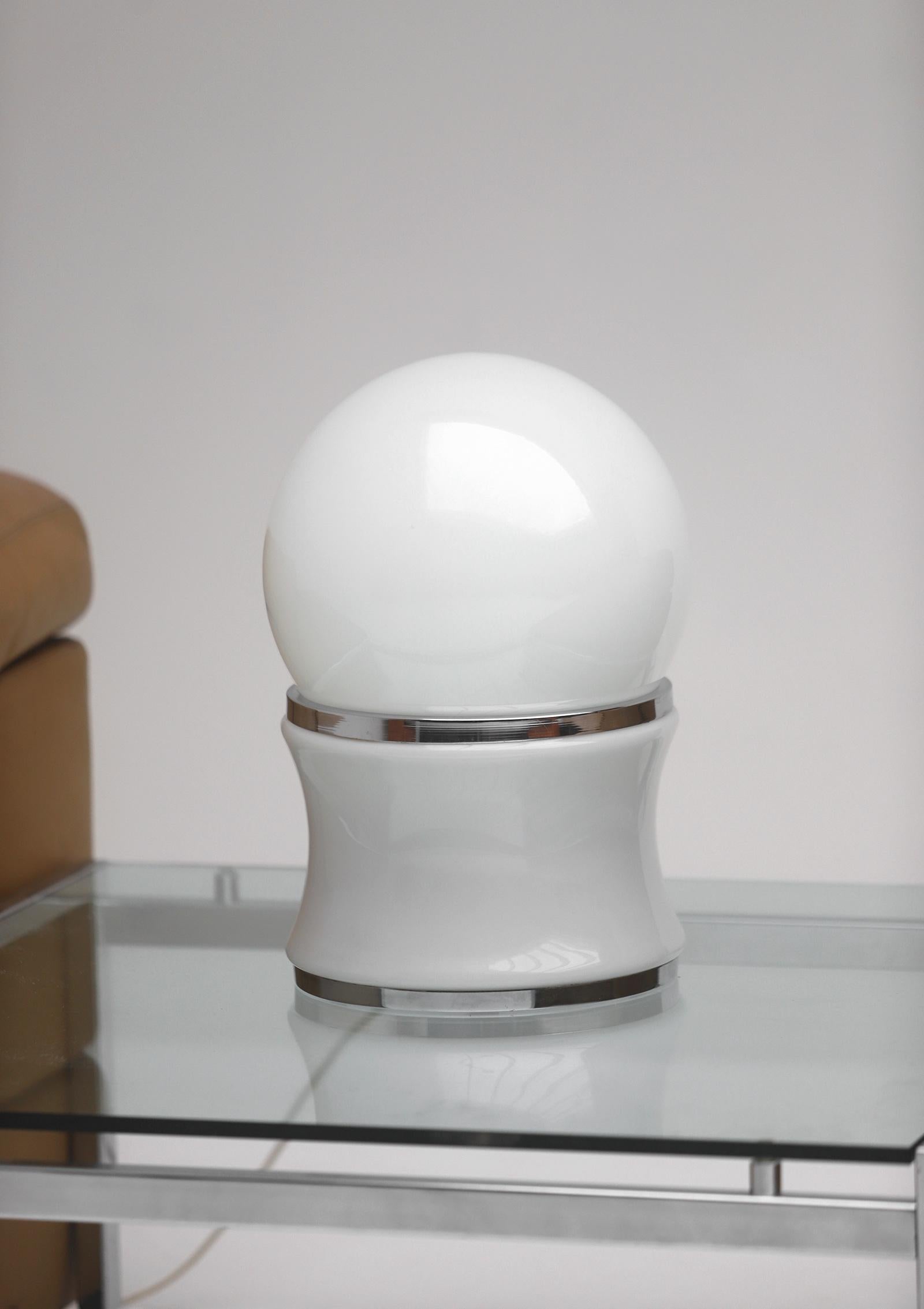 Modern White Table Lamp in White Opaline Glass, 1970s For Sale