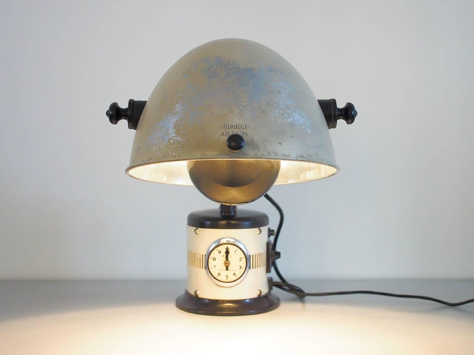 Mid-Century Modern White Table Lamp Made from 1940s Sunlamp