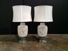 White Table Lamps, Midcentury Asian Inspired White Blanc De Chine, New Wiring