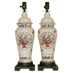 Vintage White Table Lamps with Floral Decoration