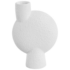 White Tall Textured Off Center Spout Ceramic Vase, Denmark, Contemporary