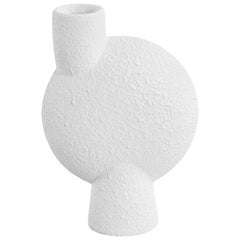 White Tall Textured Off Center Spout Ceramic Vase, Denmark, Contemporary