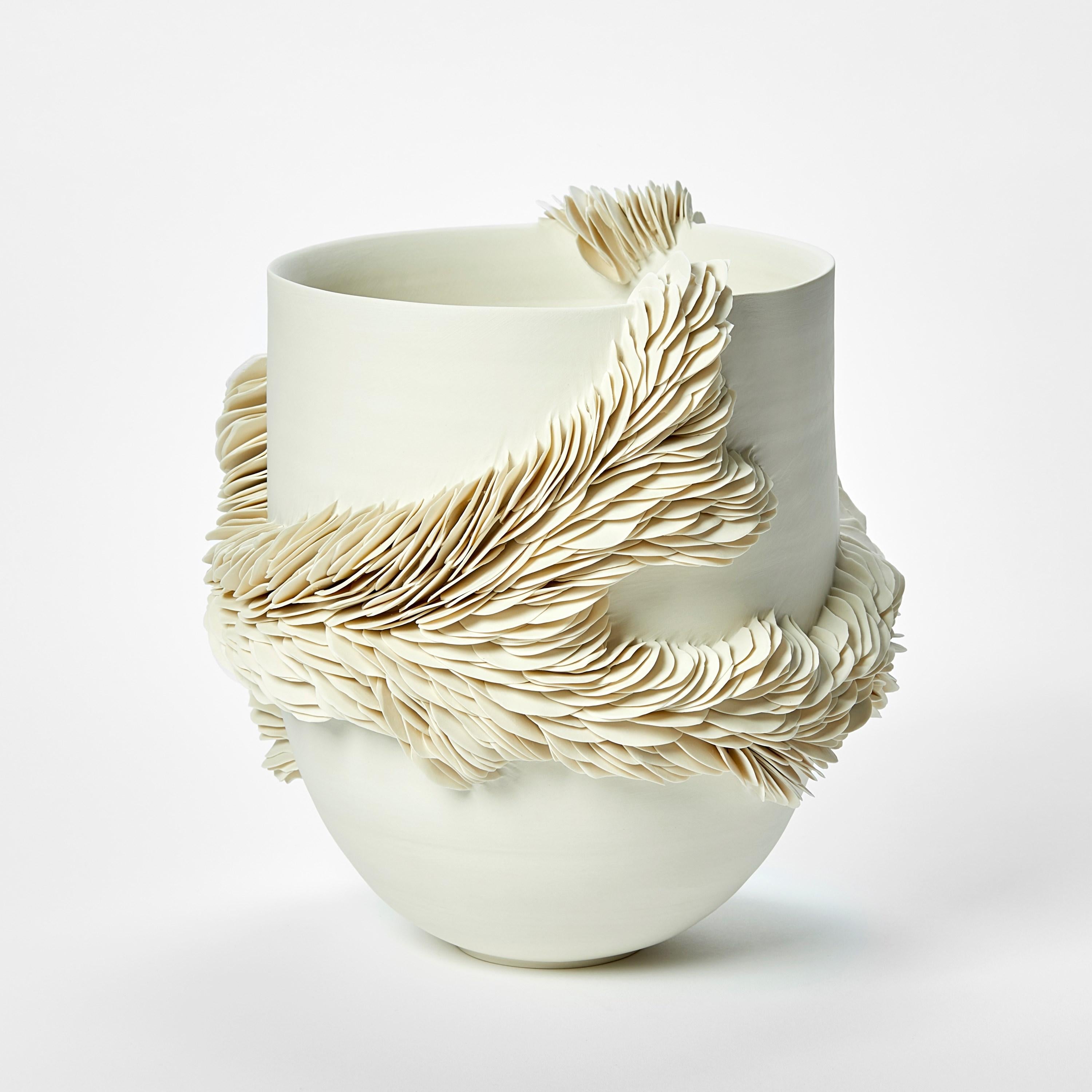 Organic Modern White Tall Wrapping Bowl I, a porcelain shard textured bowl by Olivia Walker