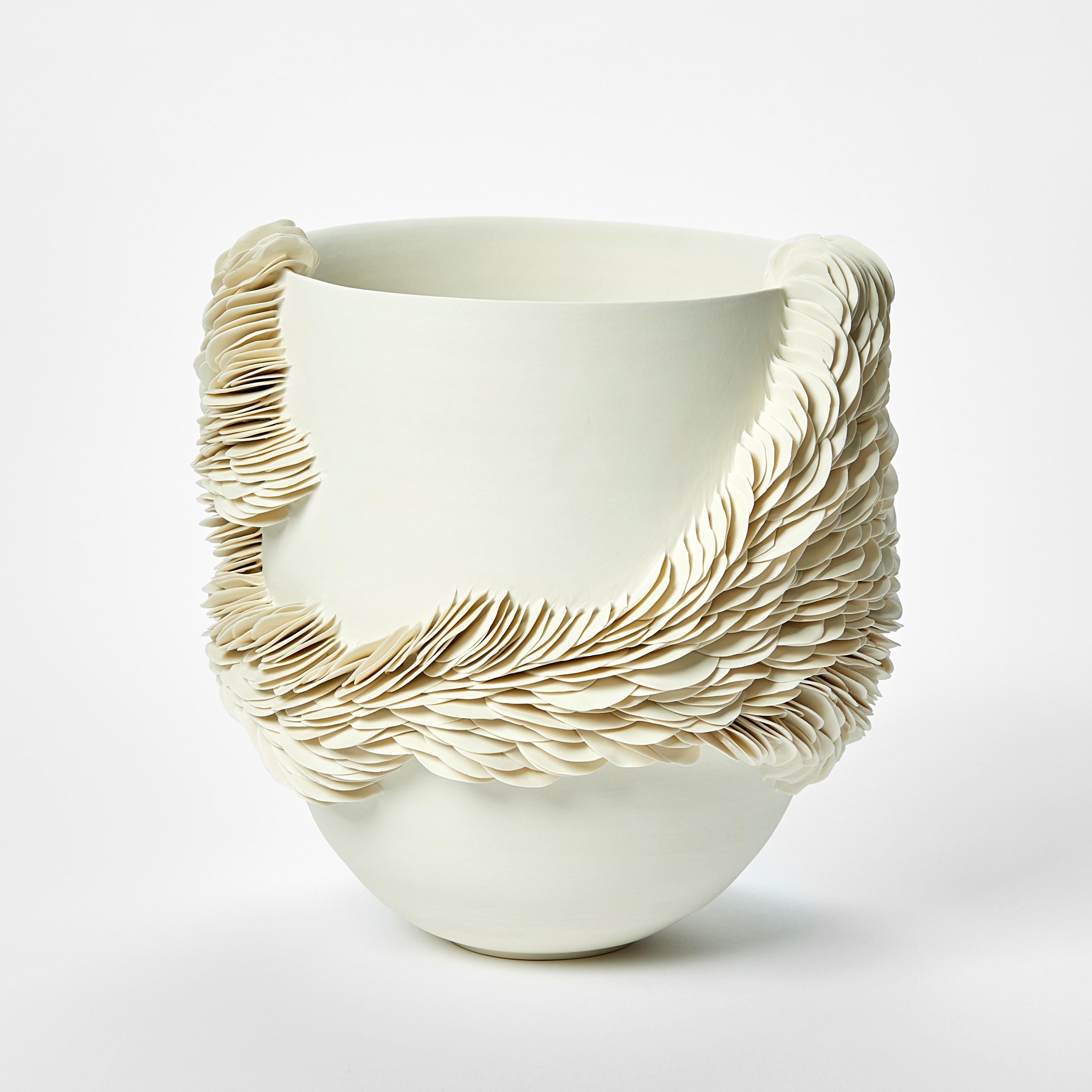 British White Tall Wrapping Bowl I, a porcelain shard textured bowl by Olivia Walker