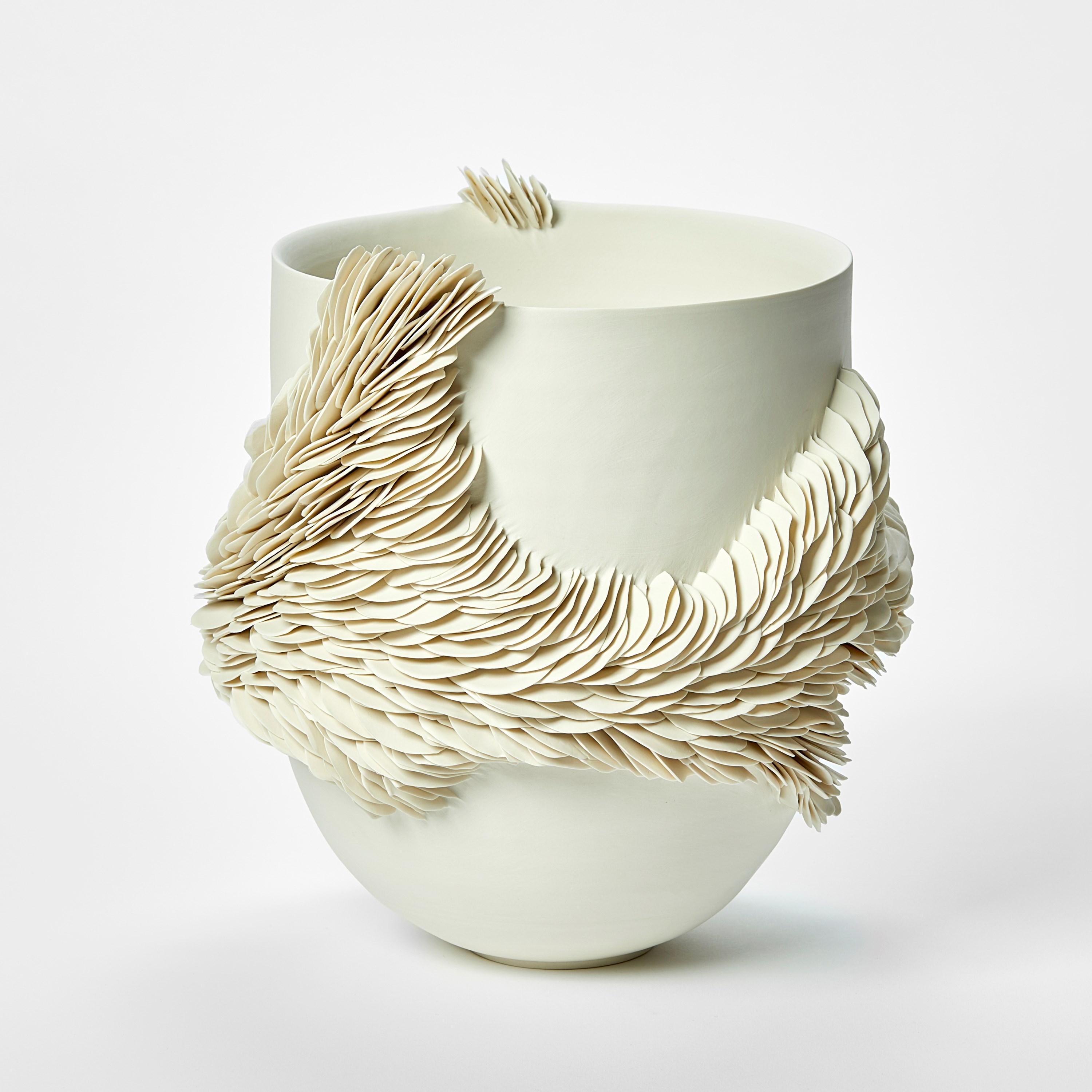 Hand-Crafted White Tall Wrapping Bowl I, a porcelain shard textured bowl by Olivia Walker