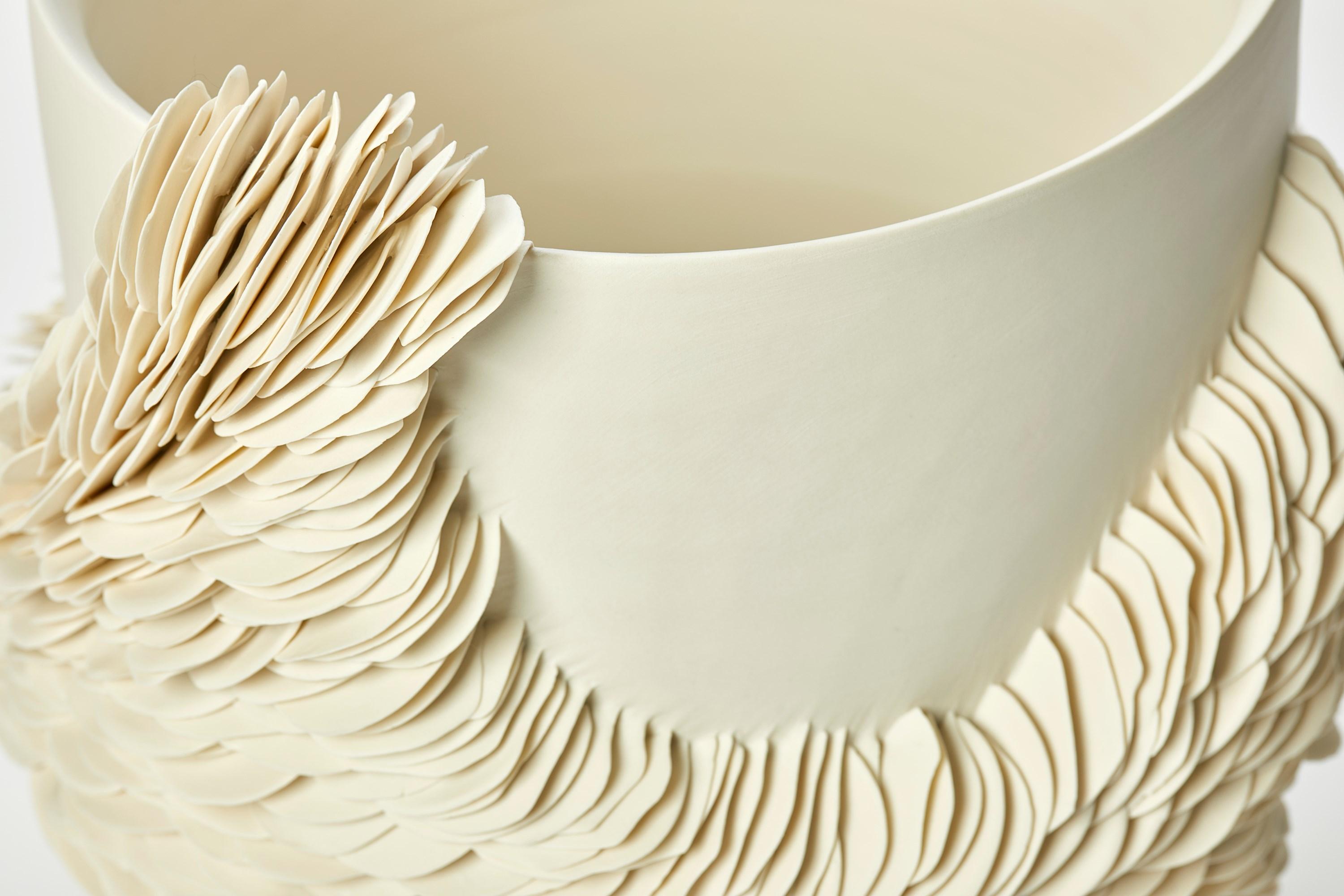 White Tall Wrapping Bowl I, a porcelain shard textured bowl by Olivia Walker In New Condition In London, GB