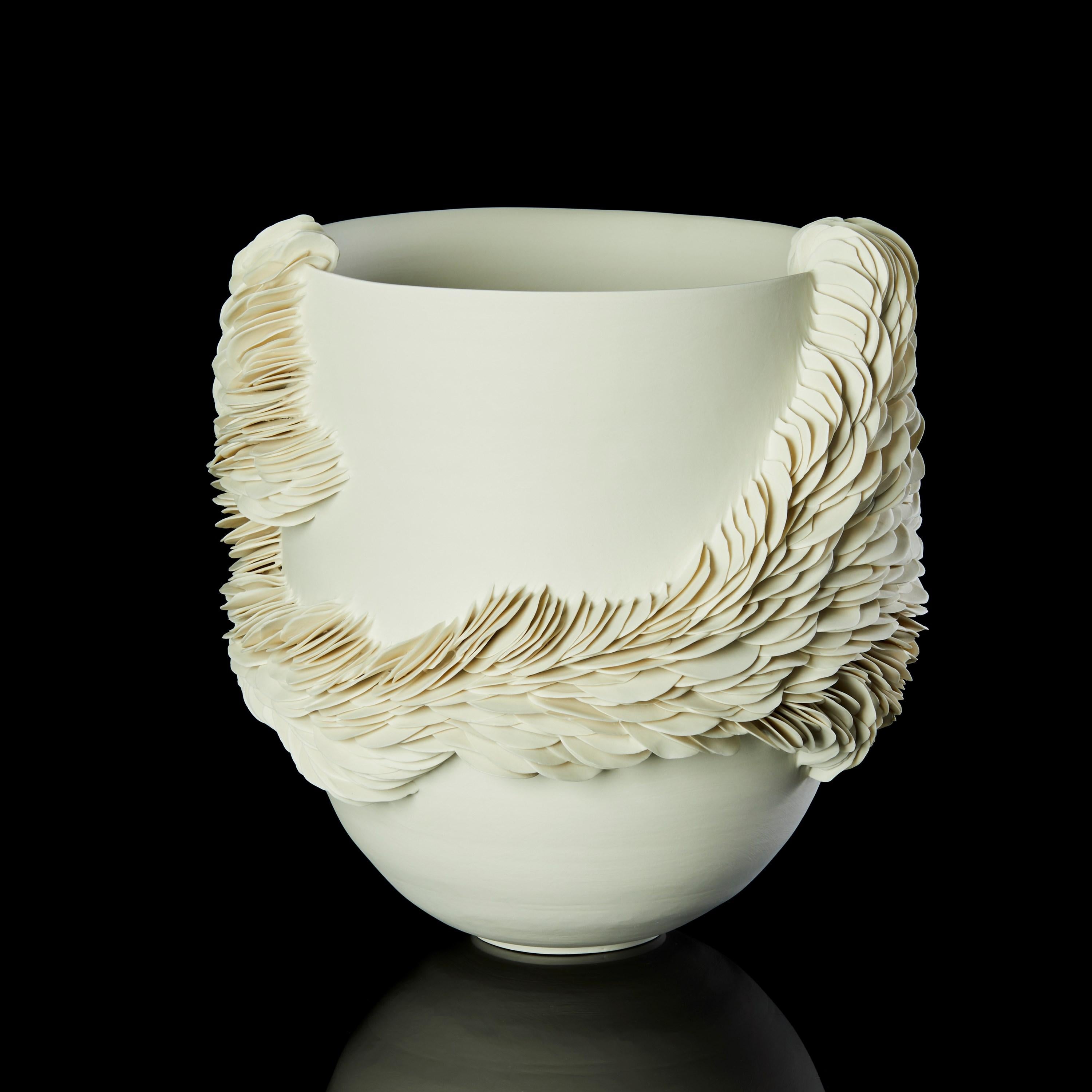 Porcelain White Tall Wrapping Bowl I, a porcelain shard textured bowl by Olivia Walker