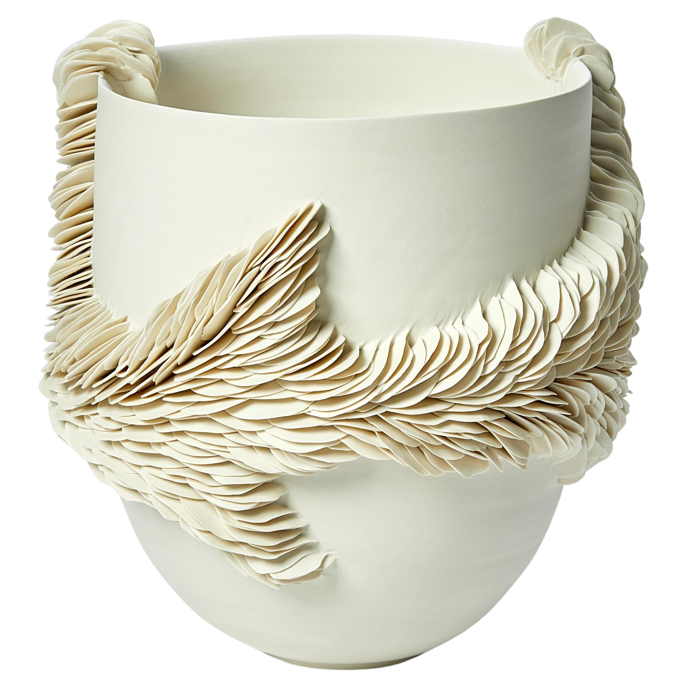 White Tall Wrapping Bowl I, a porcelain shard textured bowl by Olivia Walker