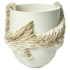 Antique White Tall Wrapping Bowl I, a porcelain shard textured bowl by Olivia Walker