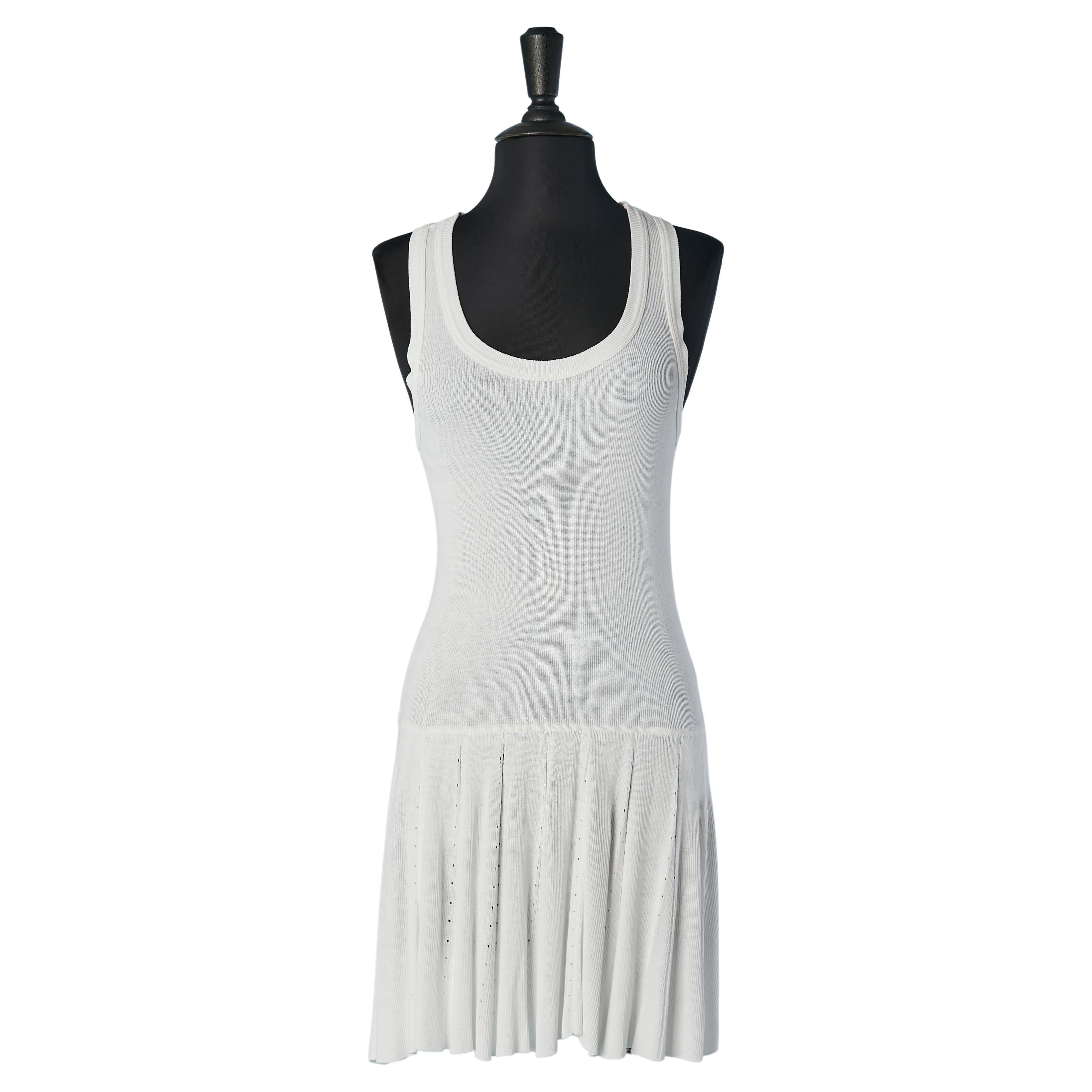 White tank-top mini dress in cotton Jean-Paul Gaultier Maille Circa 1990's For Sale
