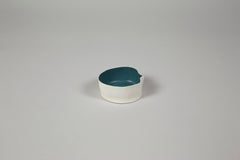 White & Teal Small Ceramic Kawa Dish, Textured Porcelain Catchall Bowl