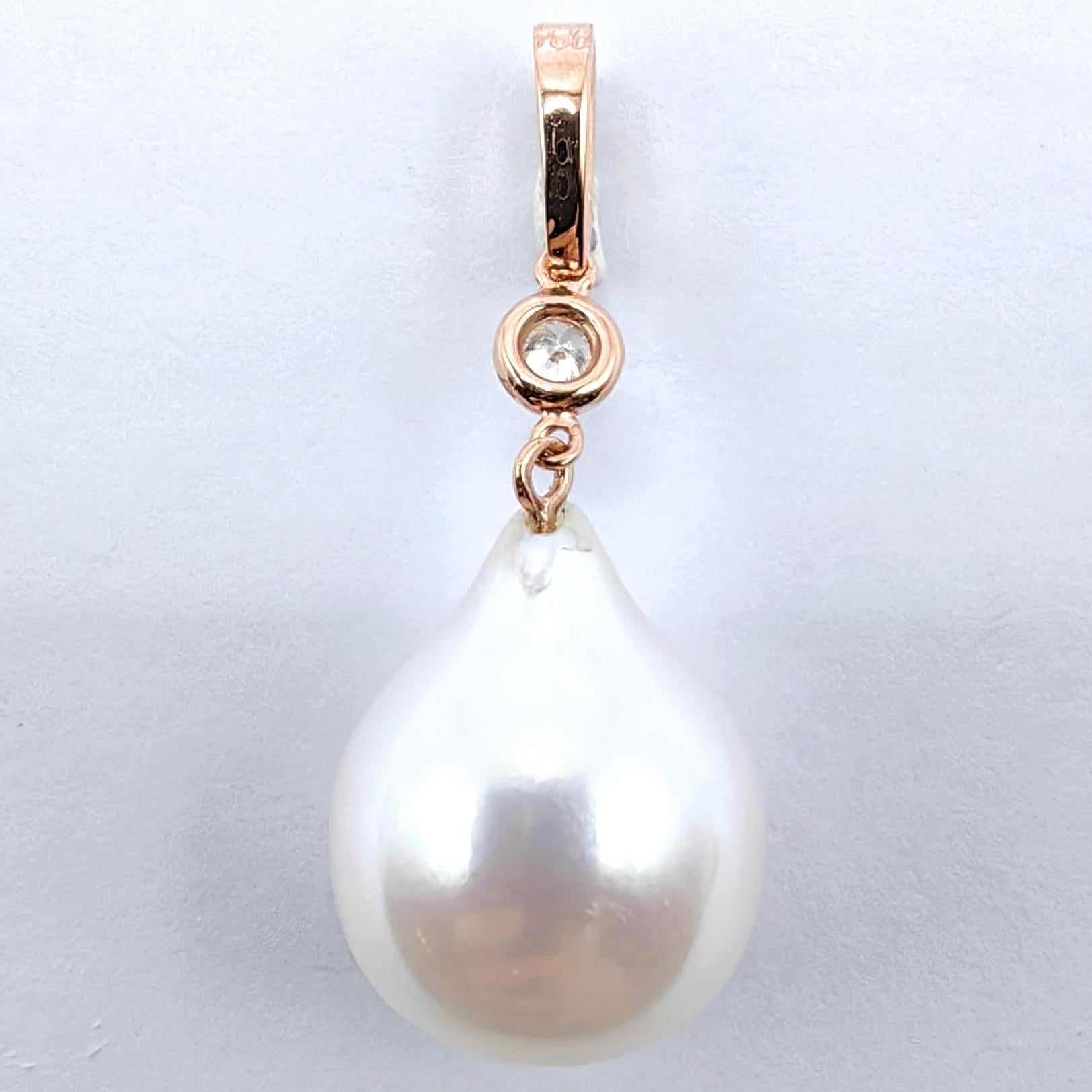 Donna Ciondolo barocco a goccia Whiting con perla e diamante in oro rosa 18 carati in vendita
