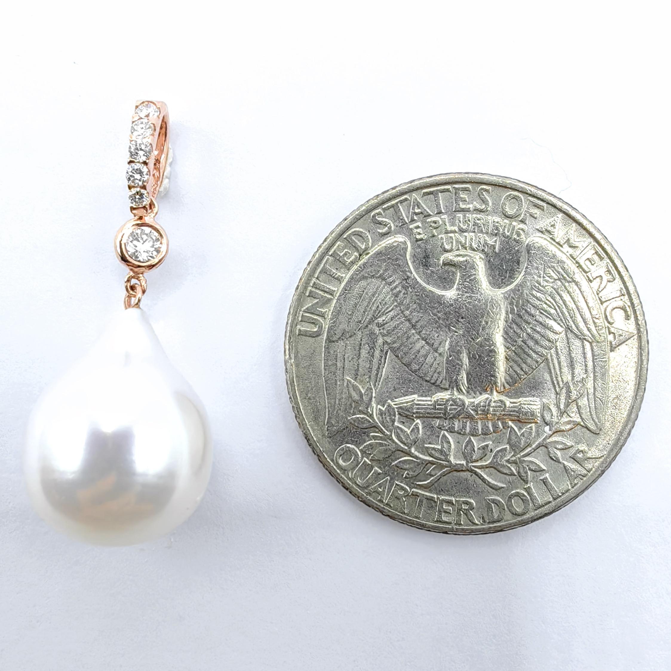 Ciondolo barocco a goccia Whiting con perla e diamante in oro rosa 18 carati in vendita 1