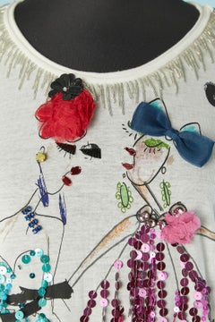 White tee-shirt with embroideries and beadwork LANVIN by Alber Elbaz