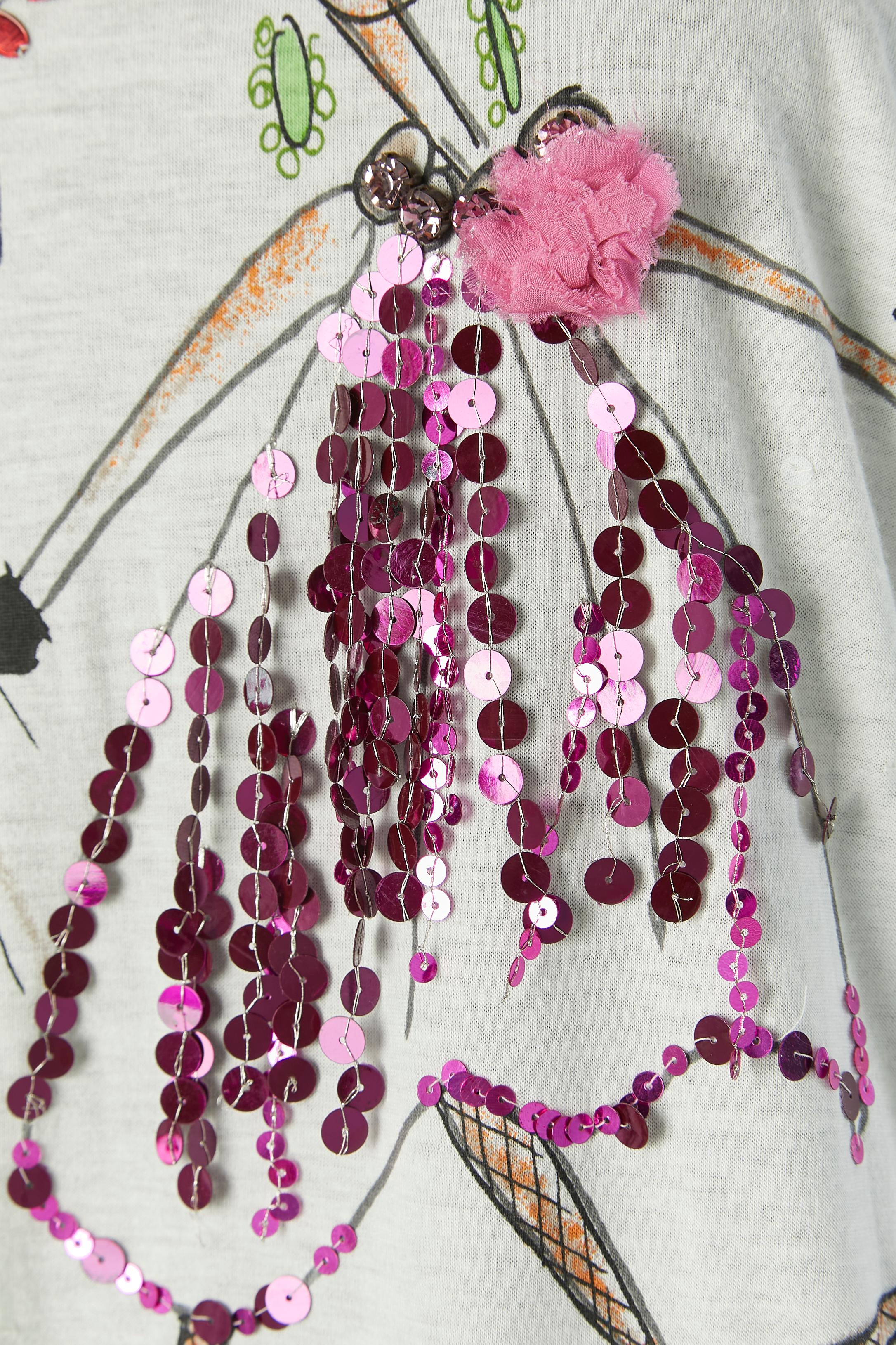 Gray White tee-shirt with embroideries and beadwork LANVIN by Alber Elbaz For Sale