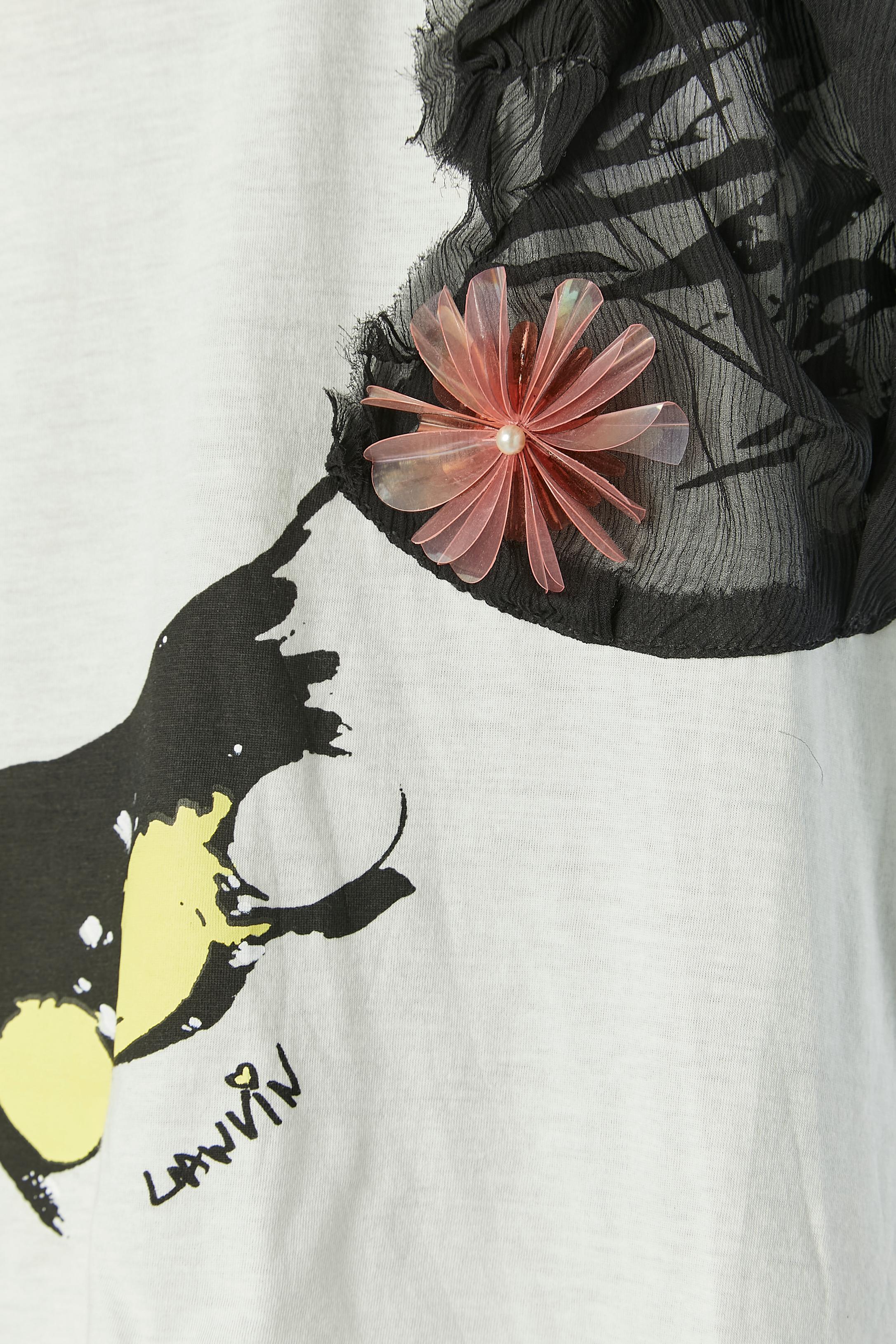 Gray White tee-shirt with embroideries and beadwork Lanvin by Alber Elbaz For Sale