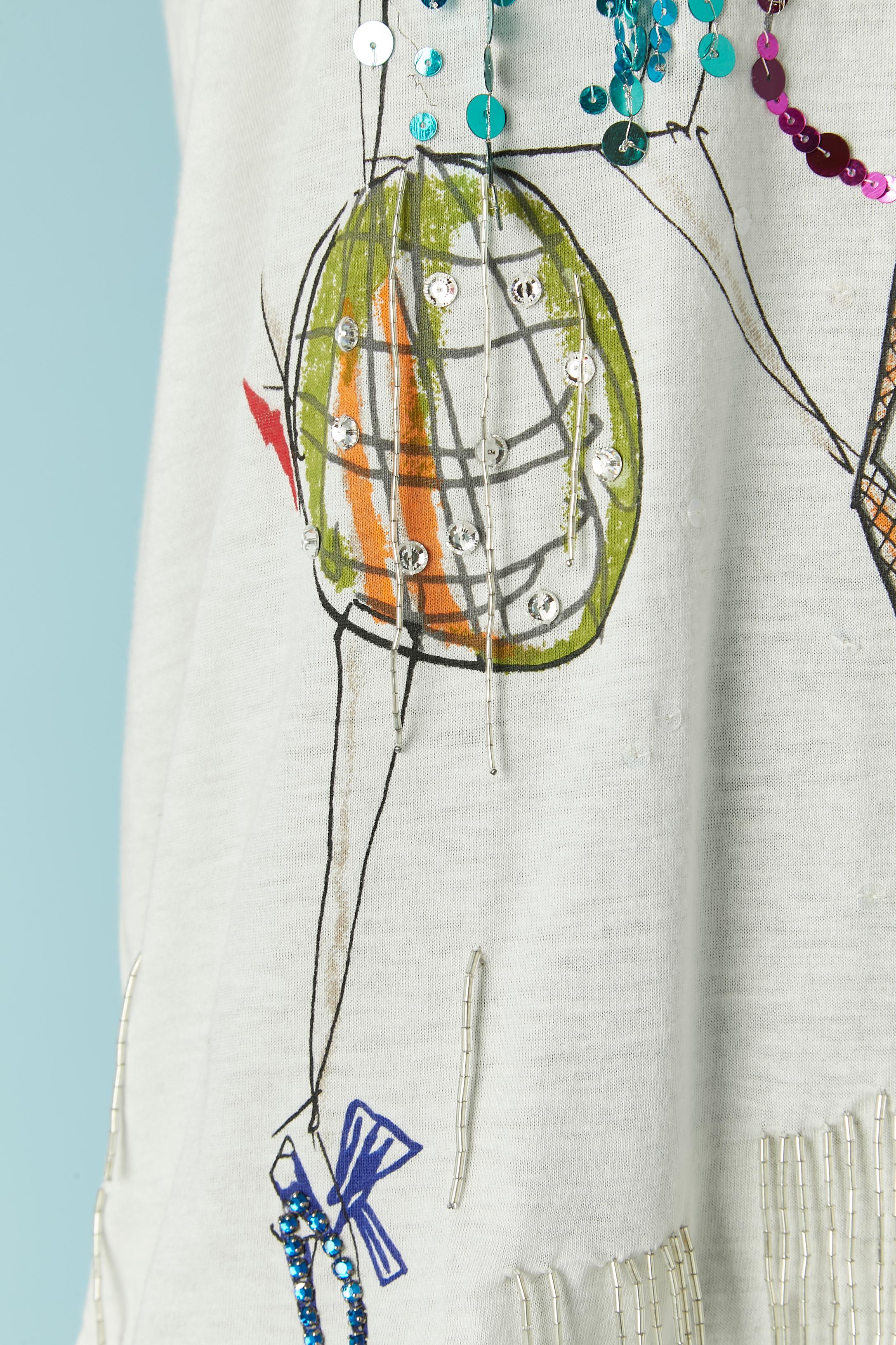 White tee-shirt with embroideries and beadwork LANVIN by Alber Elbaz For Sale 1