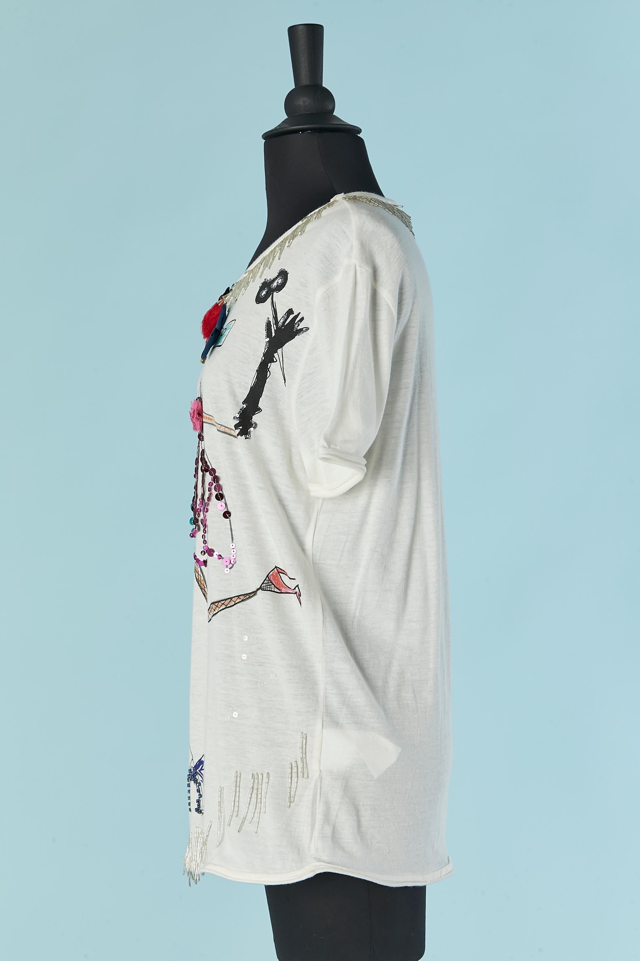 White tee-shirt with embroideries and beadwork LANVIN by Alber Elbaz For Sale 2