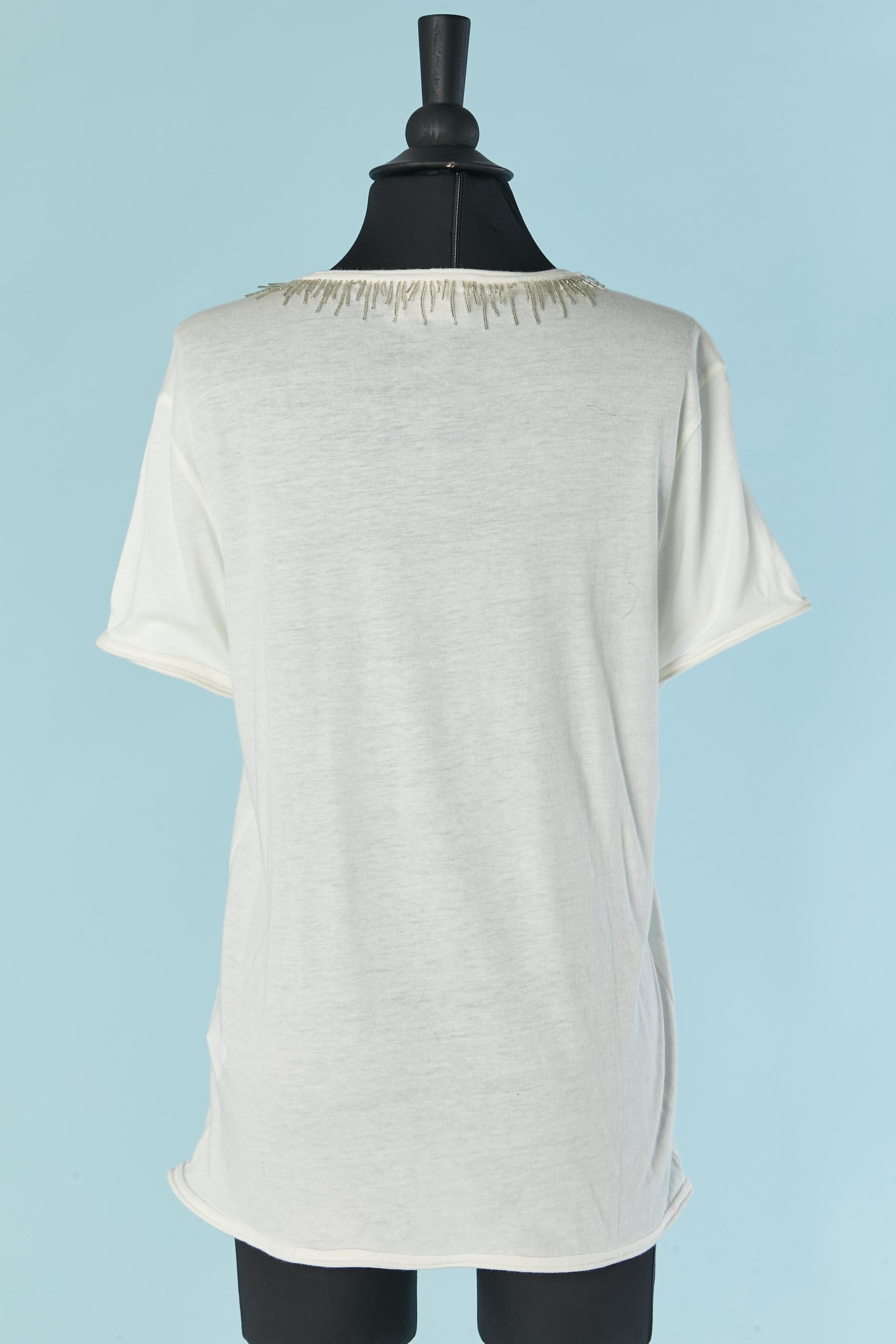 White tee-shirt with embroideries and beadwork LANVIN by Alber Elbaz For Sale 3
