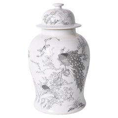 White Temple Jar with Black Peacock Motif