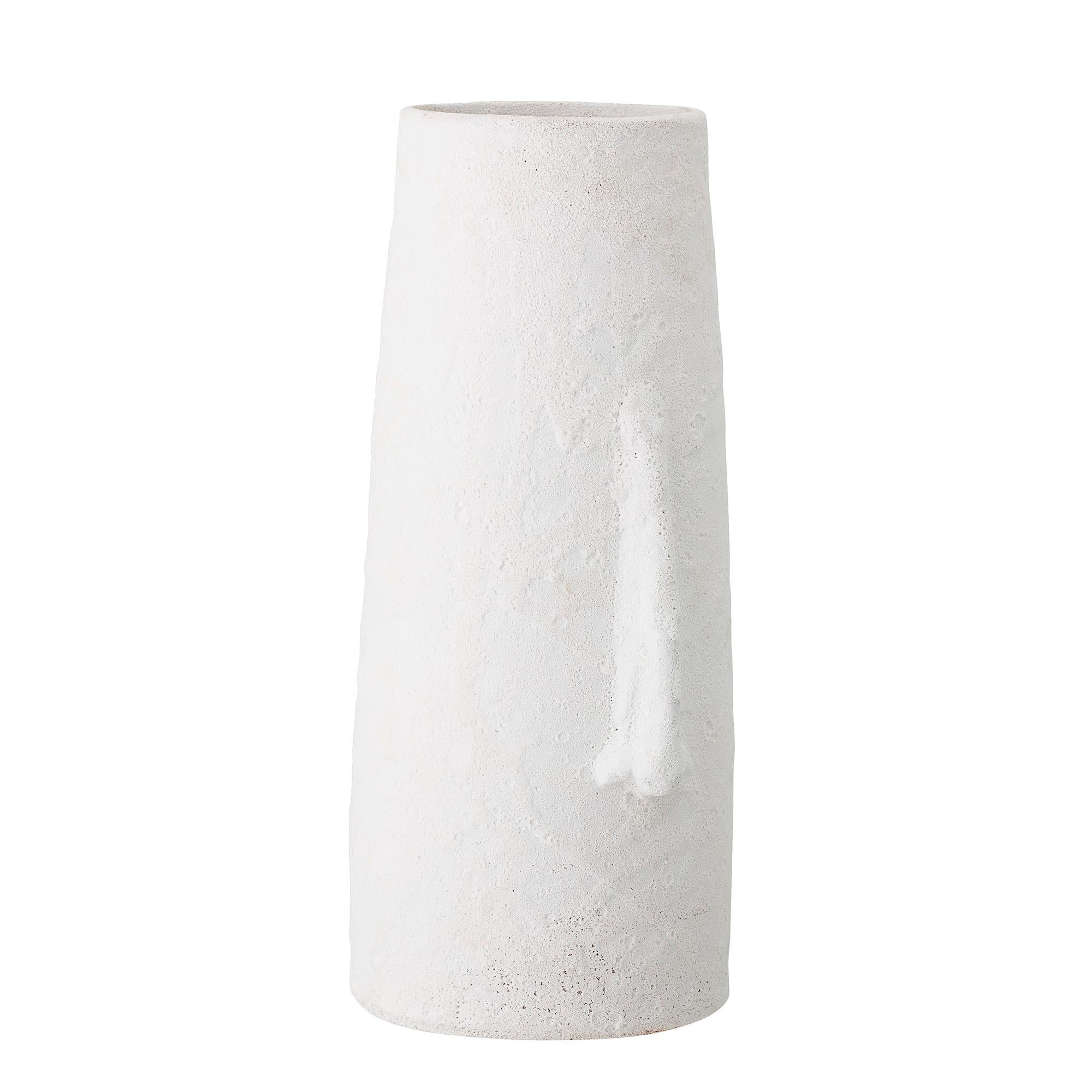 Brutalist style inspired mask motif vase in white terracotta. Artisanal variations may occur.